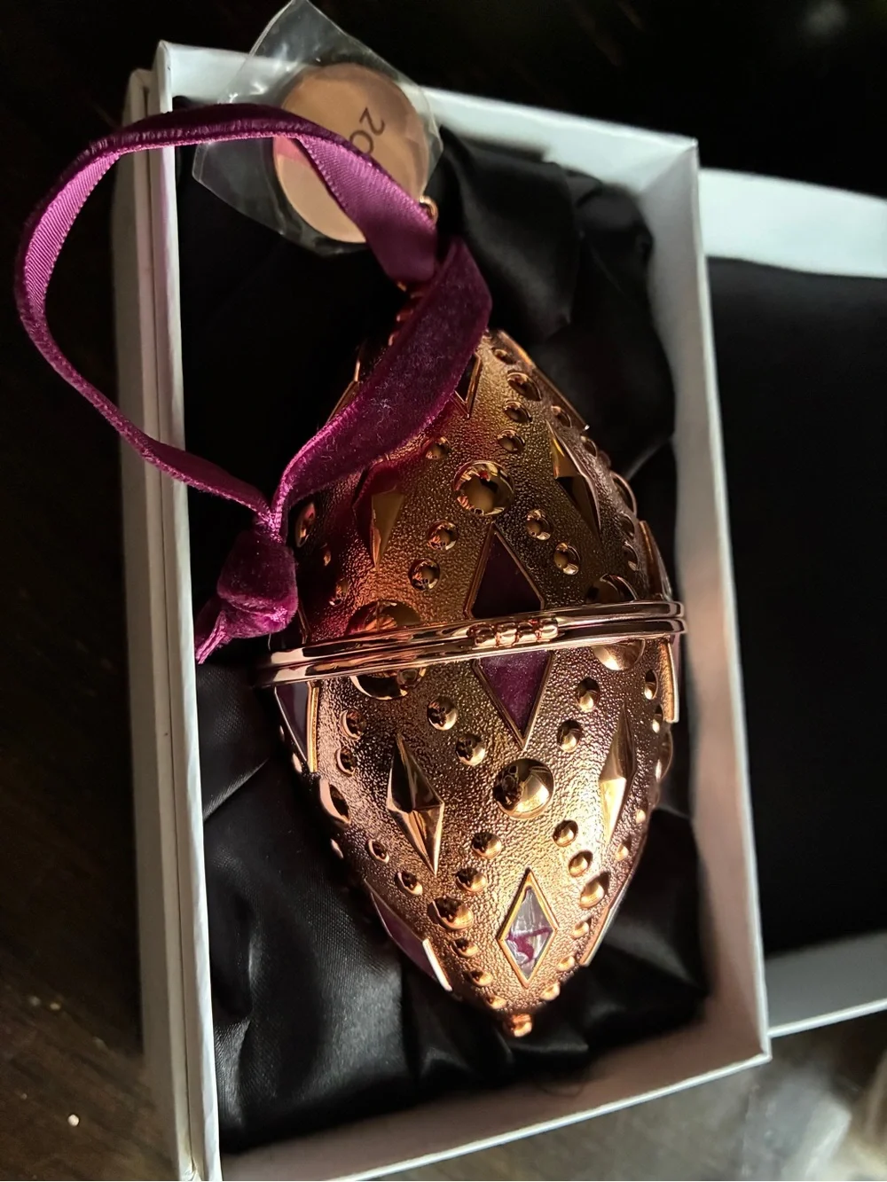 Pandora Rose Gold Egg Ornament with Plum Accents 2020